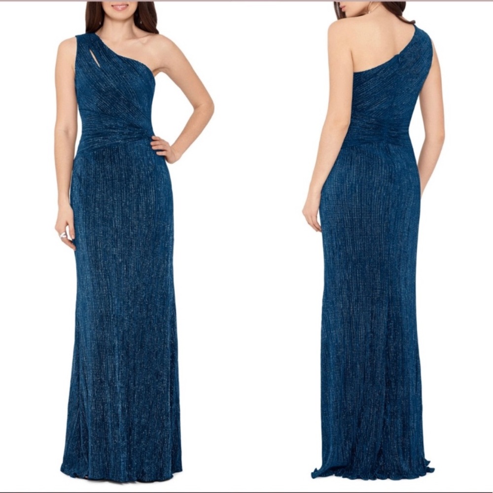 Teal Sparkle XSCAPE One-Shoulder Dress Sz 4
